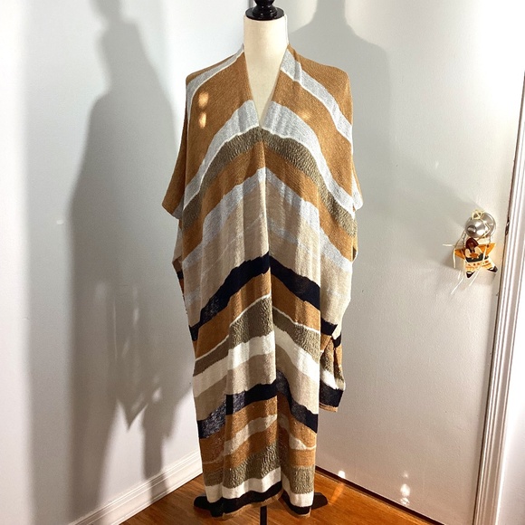 Chico's Accessories - CHICO’S ONE SIZE KNIT PONCHO WRAP SHAWL MULTICOLOR NEUTRAL STRIPES LIGHTWEIGHT